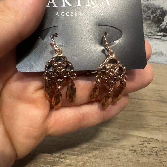 NWT Akira Accessories Set of Gold/Bronze Earrings Dangle Flower - Picture 4 of 10